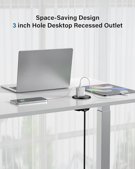 Jgstkcity 65W USB-C Hidden Desktop Power Grommet: 1 AC Outlet,8 USB Charging Ports,3'' Hole Flush Mount Pop-Up Power for Conference Tables & Nightstands (Black, 6 FT)