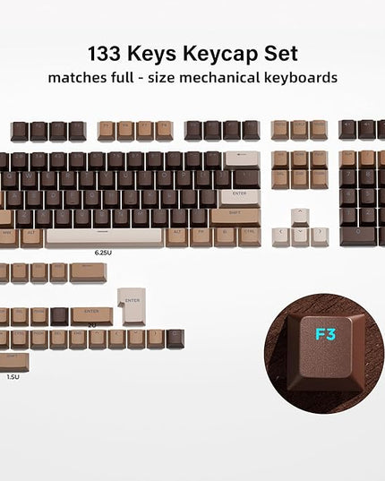 OHY XVX Shine Through Keycaps -133 Keys Cherry Profile Double Shot PBT Keycaps Compatible for 60%/75%/100% Retro Gaming Mechanical Keyboard-Coffee Brown
