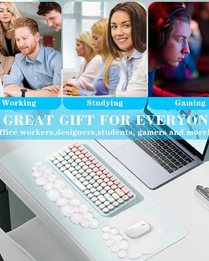 Gel Cloud Keyboard and Mouse Wrist Rest, Cute Wrist Support and Arm Support Rest for Typing Pain Relief，Suitable for Office/Computer/Laptop/Gaming Set-White
