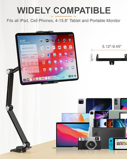 Houele Tablet Stand Holder, Adjustable Foldable Tablet Arm iPad Desk Mount with 360°Rotate Base, Phone Holder iPad Stand for Desk and Bed, Compatible with Tablets, Phones or Other 4-15.6" Device