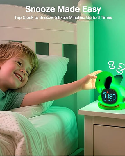 Alarm Clock for Kids with Night Light, Sleep Training Clock Time to Wake Clock, Rechargeable Silicone Light for Bedroom, Perfect Sleep Companion for Boys Girls，Blue Elephant