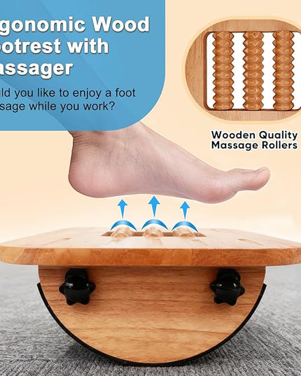 Foot Rest for Under Desk at Work, Ergonomic Wood Foot Stool with Roller Massager for Enhanced Circulation & Comfort - Pain Relief for Home Office Work