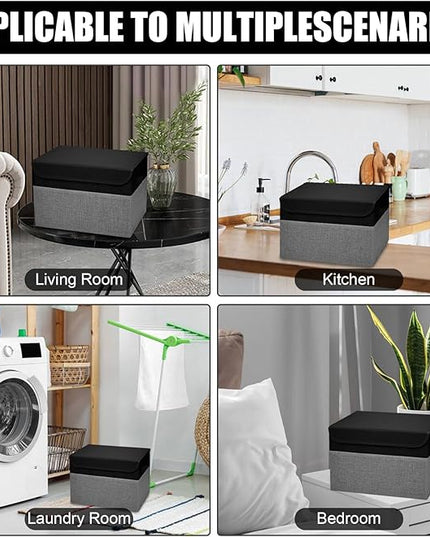 Large 22 Quart Linen Fabric Foldable Storage Bin Cube Organizer Basket with Flip-Top Lid & Handles, Clothes Blanket Box for Home, Office, Closet, Black & Gray, 4 Pack 14.6 x 9.5 x 9.5