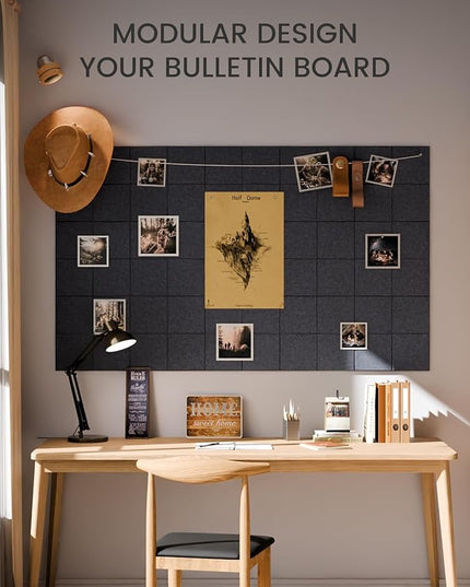Large Felt Bulletin Board 36"x24", 6-Pack 4-Compartment Wall Organizer, Cork Board Alternative with 60 Removable Adhesive Tabs, Modular Felt Panels for Home Office, Classroom and Study- Navy Blue