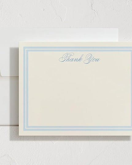 Minted Classic Start Stationery Cards, Blank Thank You Cards and Envelopes, Thank You Notes for Handwritten Messages, Note Cards & Stationery Set for Women and Men, Powder Blue Color Theme
