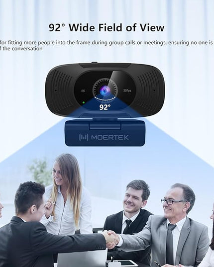 4K Webcam with Microphone, 1080P 60fps Webcam for PC, 8MP UHD 92° Wide Angle Len, Automatic Light Correction, USB Camera with Privacy Cover, External Computer Camera for Business Meeting/Video Call