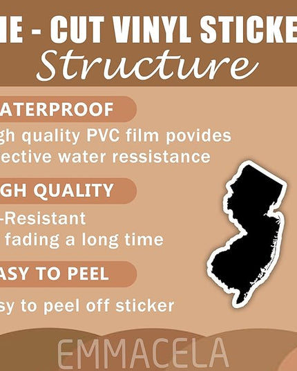 (3PCS) New Jersey State Map Stickers, US State Stickers - Waterproof Vinyl Decals for Tumblers, Water Bottles, Laptops, Books, Scrapbooks, Great for New Jersey Lovers 3 x 1.7 Inch