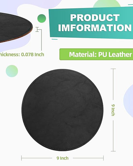 Mouse Pad，Round Mouse Pad，PU Mouse Pad，Leather Mouse Pad with Stitched Edge Micro-Fiber Base with Non-Slip Waterproof，Mouse Pad for Computers，Laptop，9 x 9 Inch (Charcoal Black)