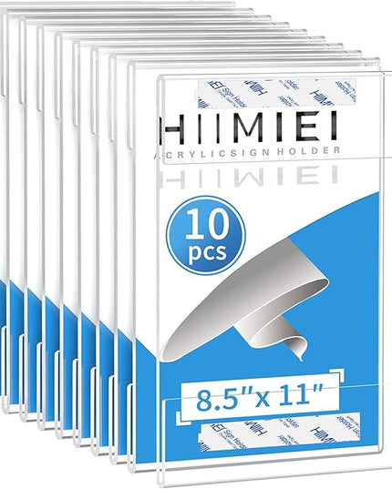 HIIMIEI 10 Pack Clear Acrylic Wall Mount 8.5x11 Sign Holder, Portrait Door Plexiglass Display Sign Holder Adhesive with 3M Tape, Plastic Photo Ads Frames Used in Office Hospital Hotel Store