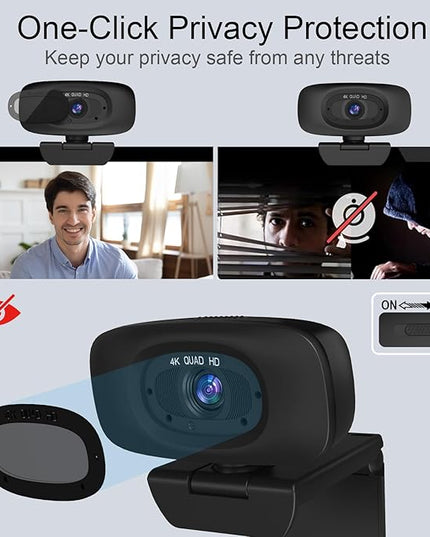 4K Webcam for Streaming Webcam for PC, 1/2.5'' Sensor, Autofocus, 2 Noise Reduction Mics, Built-in Privacy Cover, for PC/Zoom/Skype/Team/Laptop/MacBook/Windows