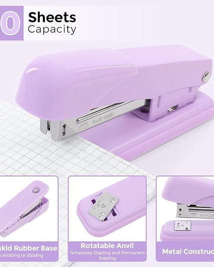 SKYDUE Purple Office Supplies Set, Purple Office Desk Accessories 10PCS, Pencil Holder for Desk, Stapler, Tape Dispenser, Scissors, Ruler, Binder/Paper Clips and 1000pcs Staples,Desk Supplies Set