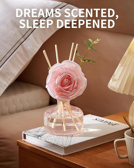 Reed Diffusers Set Rose Scent, Reed Diffuser for 120 Days, Diffusers for Home Pink Bottle,Bathroom Diffuser with 7 Sticks, Home Decor, Shelf Decor
