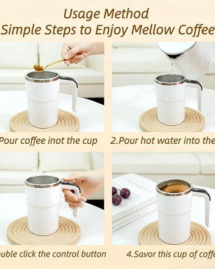 Automatic Magnetic Stirring Coffee Mug with Temperature Display, Rechargeable Self Stirring Mug, Portable Coffee Mug for Home Office Travel (White)