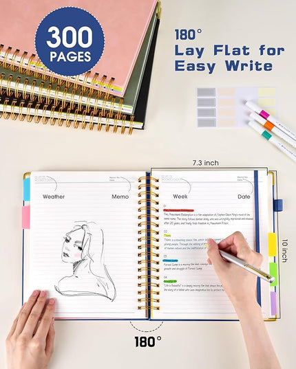 Hardcover Spiral Notebook journal with Removable Dividers Tabs, 300 Pages Leather 5 Subject Notebook College Ruled, 8"x10" Large B5 Notebooks for Work School Note taking, Lined Journal for Women,Navy