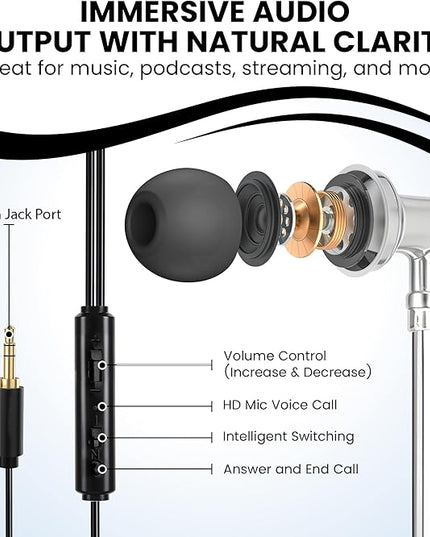 Airtube Headphones, EMF Free Earbuds, Air Tube Headphones with Zipper Bags, 3D Sound, Microphone Volume Control, for Work Meetings, Sleep, Gym, High Audio Quality Devices (3.5mm Jack)