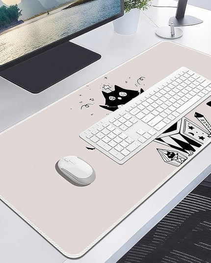 Large Mouse Pad for Desk, XXL Non-Slip Long Extended Gaming Mouse Mat Protector with Waterproof Rubber Base Stitched Edges for Office, Computer, Keyboard, Laptop and Home (Surprise Cat)