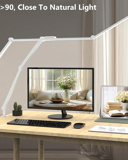 Micomlan 3000 Lumen Super Bright Led Desk Lamp for Home Office, 47Inches Long Architect Desk Lamp with Clamp, Dimmable Table Light with Adjustable Monitor Light Bar Tall Office Lighting for Computer