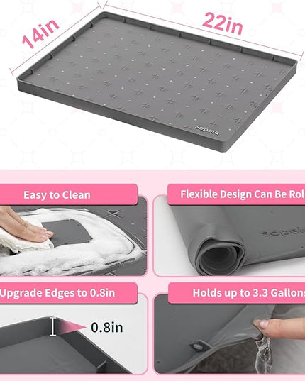 Sdpeia Under Sink Mat 22"×14" Waterproof Silicone Cabinet Liner & Sink Protector for Kitchen & Bathroom, Multi-Purpose Organizers Tray for Pets, Laundry, Cat Litter Mat,Gray