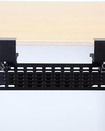 AEONS Under Desk Cable Management Tray Wire Cord Organizer Removable C Clamp Mount No Drill Computer Cord Raceway and Modesty Panel, Black, 16-inch