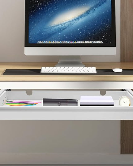 LEYSRIS 33.3" Under Desk Storage Drawer, White Sliding Pull-Out Drawer for Sit Stand Workstation