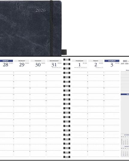 POPRUN 2026 Weekly Planner (A4-8.25'' x 11.75''), Quarter-Hourly Appointment Book (Jan. 2026 to Dec. 2026) with Monthly Tabs, Spiral Softcover, 2 Inner Pockets, Pen Holder - Black