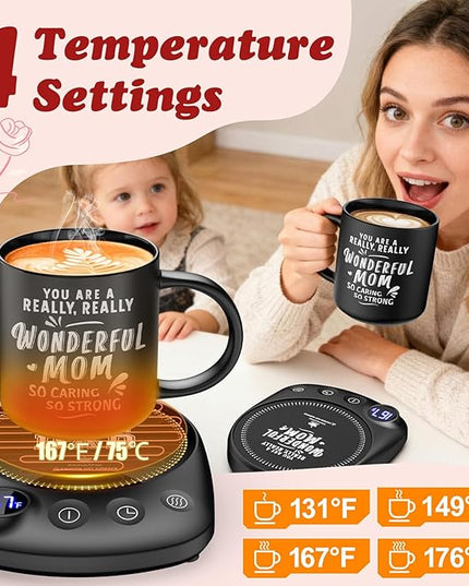 KitchekShop Coffee Mug Warmer - Fastest Heating & Highest Temperature, Coffee Cup Warmer for Desk Auto Shut Off, 4 Temp Settings & 1-12H Timer, Smart Electric Beverage Warmer for Coffee (Glossy Black)