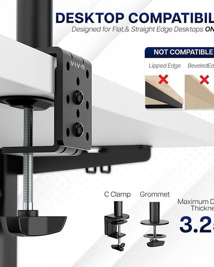 VIVO Dual Ultrawide Monitor Desk Mount, Heavy Duty Fully Adjustable Steel Stand, Holds 2 Computer Screens up to 38 inches and Max 10kg Each, Black, STAND-V038