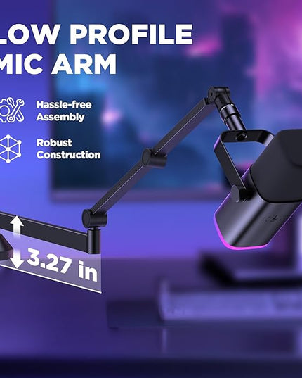 InnoGear Low Profile Mic Arm, 360° Rotatable Microphone Arm Stand Foldable Desk Mic Boom Arm with 3/8" to 5/8" Adapter for Fifine AM8 K669B Blue Yeti HyperX QuadCast SoloCast AT2020 and Other Mics