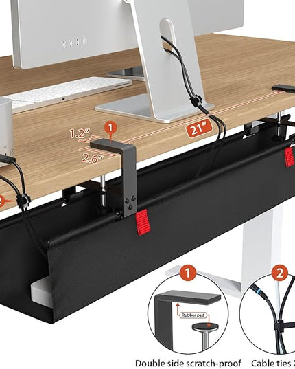 Univivi No Drill Under Desk Cable Management Tray, 36" Cord Organizer for Table, Clamp/Screw Mount Desk Cable Management, Premium Fabric Cable Management Tray for Office, Home