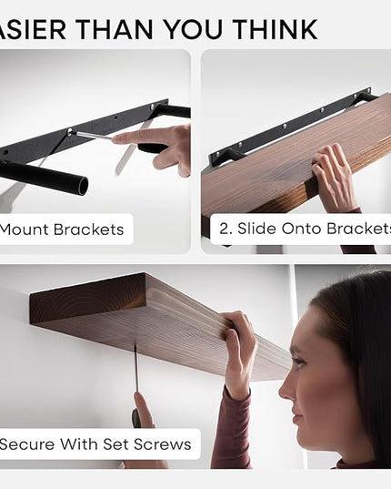 Homeforia Classic Walnut 12 inch Floating Shelf, High End Solid Real Wood Small 12inch Floating Shelves for Wall Mounted, 12in Floating Shelves, Heavy Duty Bracket, 12 X 6.5 X 1.75 inches, Set of 3