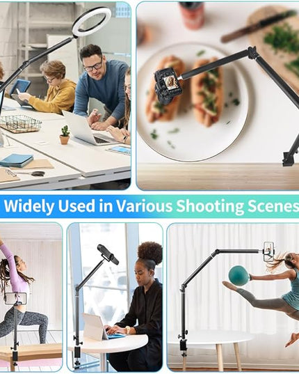 Heavy Duty Overhead Camera Desk Mount Stand 14.5"-41" with 1/4" Screw, 3-Section 360°Rotatable Detachable Articulating Boom Arm with Enlarged Handle C Clamp, Tabletop Light Stand for Streaming Vlog