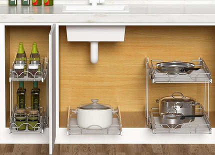 OCG Pull Out Cabinet Organizer (20.75" W x 17" D), Pull Out Shelves 1 Tier, Cabinet Slide Out Shelves for Base Cabinet Organization in Kitchen Bathroom Pantry, Bottom Mount, Chrome Finish