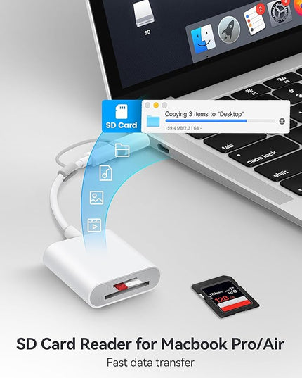 SD Card Reader for iPhone, SD Card Adapter with Lightening & USBC Dual-Connector for iPhone 5-14, USB-C iPhone 15, iPad, Mac or MacBook, Supports SD MicroSD Trail Camera Viewer, Plug and Play