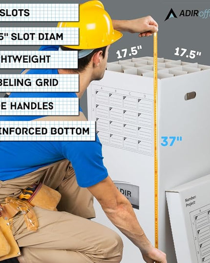 Adir Cardboard Roll File Storage Organizer - Vertical File Sorter - Blueprint, Poster, Plans, Gift Wrap, And Map Holder Station-16 Slots (for Rolls up to 37 Inches Long)