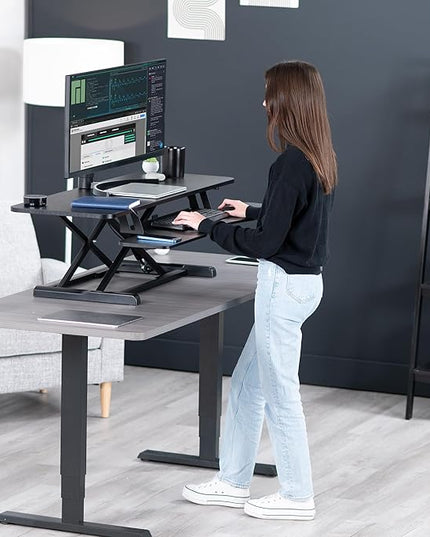 VIVO 48 inch Desk Converter, K Series, Height Adjustable Sit to Stand Riser, Dual Monitor and Laptop Workstation with Wide Keyboard Tray, Black, DESK-V048KB
