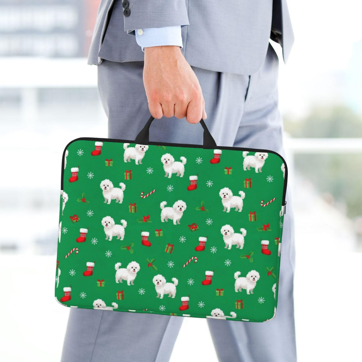 VAFZASC Laptop Bag 14 Inch, Great Pyrenees Lovely Christmas Holiday Red Green Protective Laptop Case Sleeve Compatible with Macbook Air, Waterproof Computer Bag Slim Briefcase for Men Women