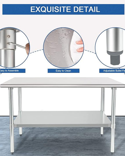 HARDURA Stainless Steel Table 24X48 Inches with Undershelf and Galvanized Legs NSF Heavy Duty Commercial Prep Work Table for Restaurant Kitchen Home and Hotel