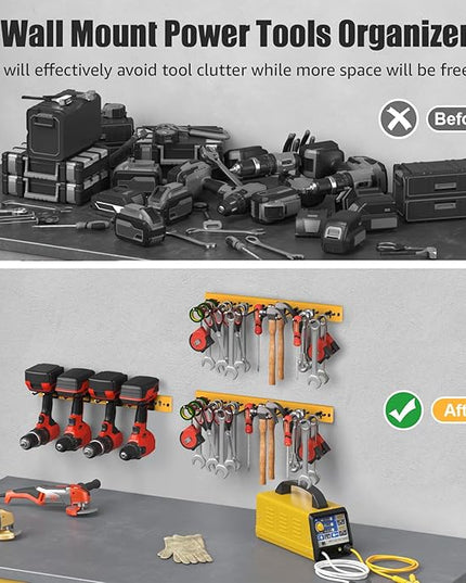 CCCEI 3 Modular Pegboard Strip Storage, Metal Peg Slat Wall Mount for Garage, Basement, Garden, Laundry Room Organization. Flexible Tool Organizer for Rake, Shovels, Crafting. Gifts for Men, Yellow.