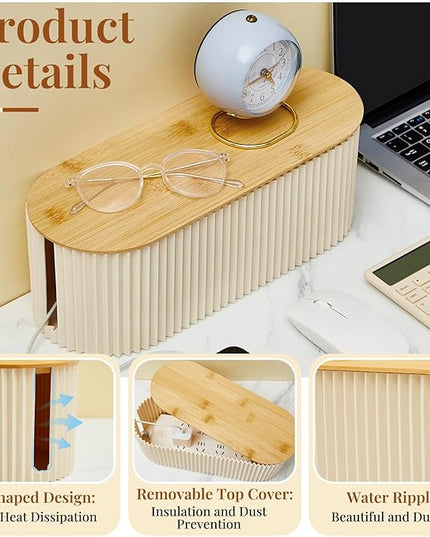 Marsui 2 Pcs Beige Cable Management Organizer Box for Hiding Wires, Home Office Desk Floor Cord Organizer, 11.8 x 5.1 x 4.3 Inch Cord Strip Protect Holder Wire Storage