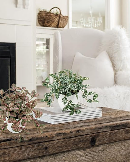 Hollyone Fake Plants 2 Packs Artificial Plants Indoor Faux Plants with White Plastic Pot Small Fake Potted Plant for Home Aesthetic Living Room Bathroom Desk Shelf Office Decor