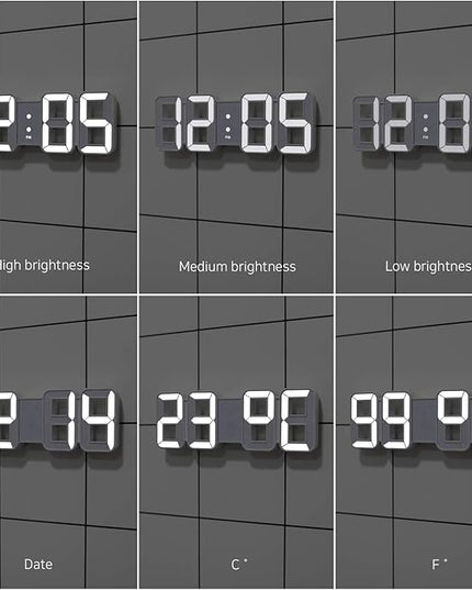 mooas 3D Pure Mini White LED Clock, Multi-Function LED Clock (Calendar, Alarm, Temperature) (8.5" White Table Alarm Clock)