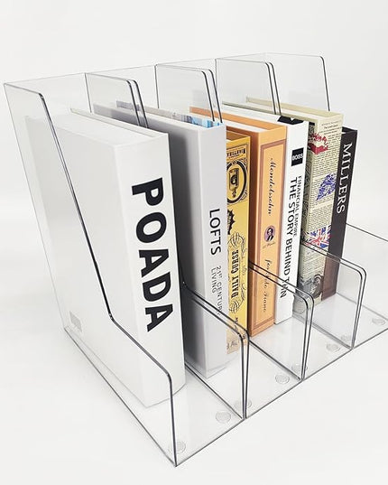 Vertical File Holder, 4 pack Clear Plastic Document Organizer and Clear Magazine Organizer, Multi-purpose Document Organizer for Home Office