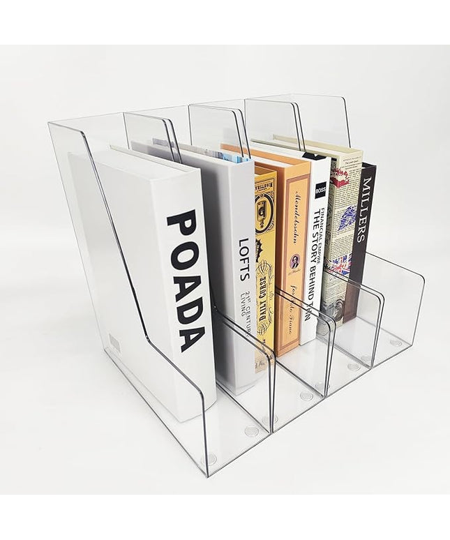 Vertical File Holder, 4 pack Clear Plastic Document Organizer and Clear Magazine Organizer, Multi-purpose Document Organizer for Home Office