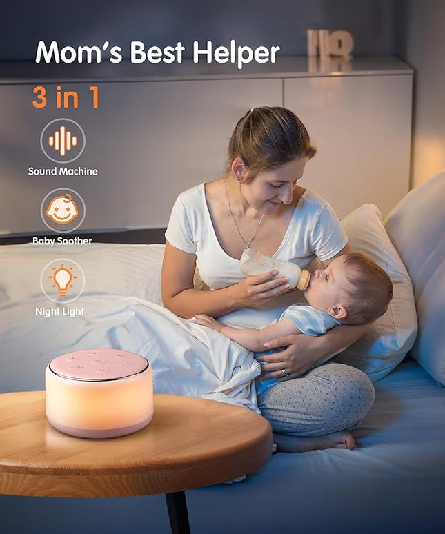 FamiSym Portable Sound Machine for Babies Kids Sleeping – Rechargeable, 7 Colors Night Light, 34 Soothing Sounds, Baby Sleep Soother, Lullaby White Noise Machine, Shush, Baby Shower, Registry Gift