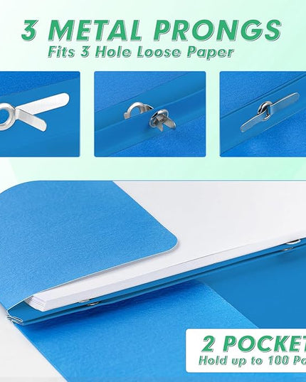 Two Pocket Folders, PANDRI 30 Pack Two Pocket Folders with Prongs, Designed for Office and Classroom, Assorted 5 Colors 2 Pocket 3 Prong Folders