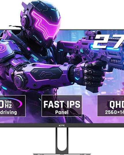 KTC 27 Inch QHD Gaming Monitor, 2K 200Hz Up to 210Hz 1ms Fast IPS Computer Monitor, HDR400, 1440P with Adaptive Sync, Built-in Speakers, HDMI Displayport, Tilt Adjustment, VESA Compatible, H27T22C-3