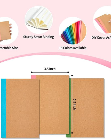 60 Pack Mini Pocket Blank Notebook Bulk, 3.5x5.5Kraft Cover with Rainbow Spines, Journals Bulk, 30 Sheets/60 Pages, Small Notebooks for Traveler, Students, School Supplies(Blank-60 pack)