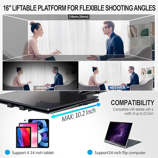 16-Inch Professional Teleprompter with Tempered Optical Glass, All-Metal Design, Remote Control & App Support, Works with Phones, Tablets, and Cameras