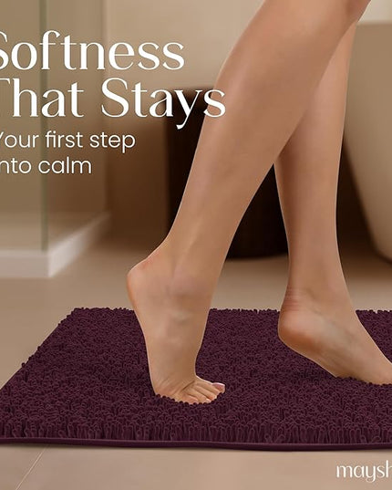 MAYSHINE Plush Shaggy Chenille Bath Mat | Extra Soft, Super Absorbent, Non-Slip Bathroom Rug | Fluffy Microfiber, Area Rug Sets for Bathroom Floor, Kitchen, Living Room | 39"x24" | Burgundy
