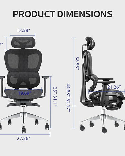 PatioMage Ergonomic Office Chair, Big and Tall Desk Chair with Adjustable Lumbar Support & Seat Depth, High Back Computer Chair, Swivel Mesh Chairs with Wheels for Home Office, Black